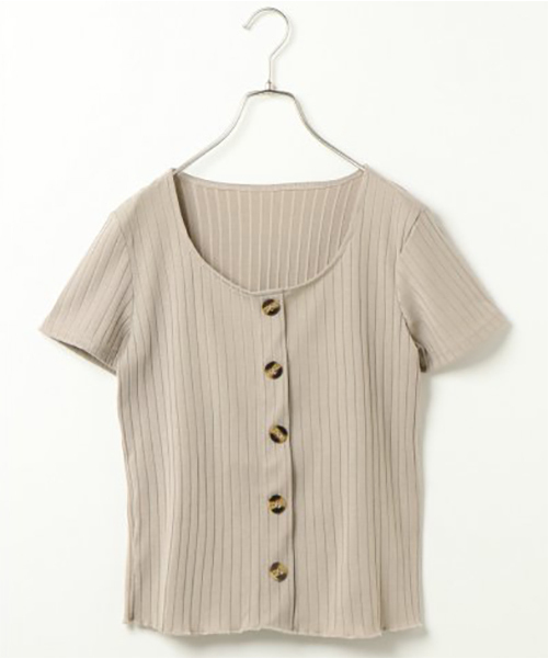 VENCEEXCHANGE（ヴァンスエクスチェンジ）の「ワイドリブ前ボタン半袖プルオーバー（Tシャツ/カットソー・レディース・オフホワイト/ブラック/ベージュ系その他/レンガ/モカ/ダークグリーン/ベージュ・M）」の6枚目の写真