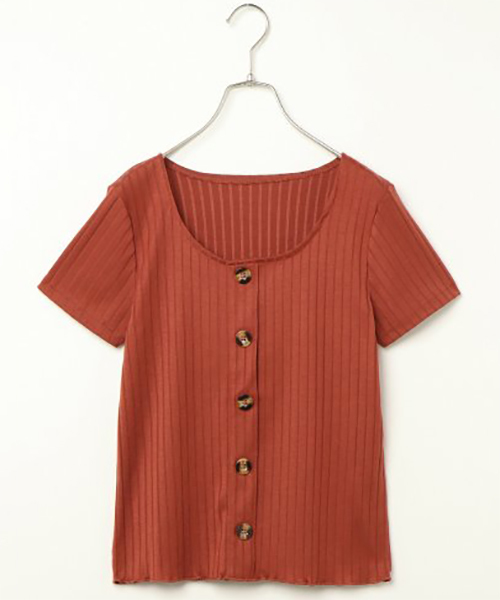 VENCEEXCHANGE（ヴァンスエクスチェンジ）の「ワイドリブ前ボタン半袖プルオーバー（Tシャツ/カットソー・レディース・オフホワイト/ブラック/ベージュ系その他/レンガ/モカ/ダークグリーン/ベージュ・M）」の7枚目の写真