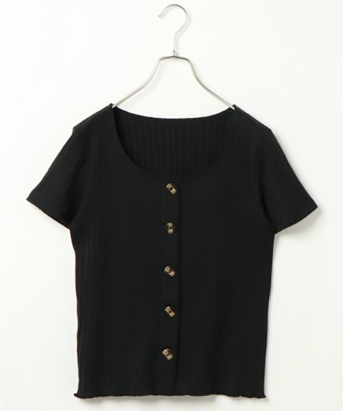 VENCEEXCHANGE（ヴァンスエクスチェンジ）の「ワイドリブ前ボタン半袖プルオーバー（Tシャツ/カットソー・レディース・オフホワイト/ブラック/ベージュ系その他/レンガ/モカ/ダークグリーン/ベージュ・M）」の3枚目の写真