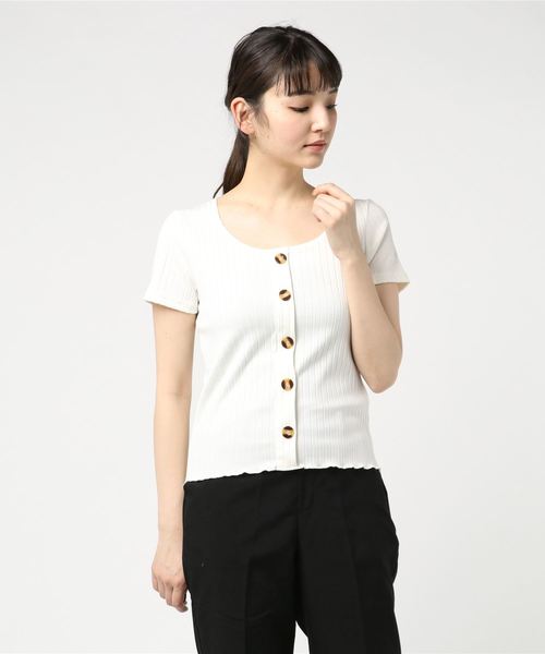 VENCEEXCHANGE（ヴァンスエクスチェンジ）の「ワイドリブ前ボタン半袖プルオーバー（Tシャツ/カットソー・レディース・オフホワイト/ブラック/ベージュ系その他/レンガ/モカ/ダークグリーン/ベージュ・M）」の10枚目の写真