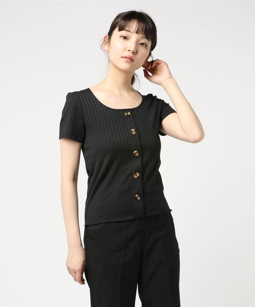 VENCEEXCHANGE（ヴァンスエクスチェンジ）の「ワイドリブ前ボタン半袖プルオーバー（Tシャツ/カットソー・レディース・オフホワイト/ブラック/ベージュ系その他/レンガ/モカ/ダークグリーン/ベージュ・M）」の11枚目の写真