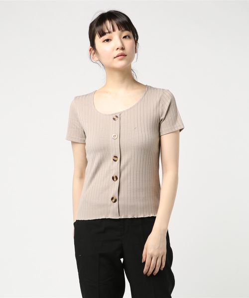 VENCEEXCHANGE（ヴァンスエクスチェンジ）の「ワイドリブ前ボタン半袖プルオーバー（Tシャツ/カットソー・レディース・オフホワイト/ブラック/ベージュ系その他/レンガ/モカ/ダークグリーン/ベージュ・M）」の12枚目の写真