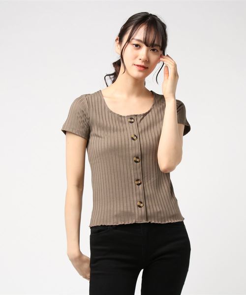 VENCEEXCHANGE（ヴァンスエクスチェンジ）の「ワイドリブ前ボタン半袖プルオーバー（Tシャツ/カットソー・レディース・オフホワイト/ブラック/ベージュ系その他/レンガ/モカ/ダークグリーン/ベージュ・M）」の15枚目の写真