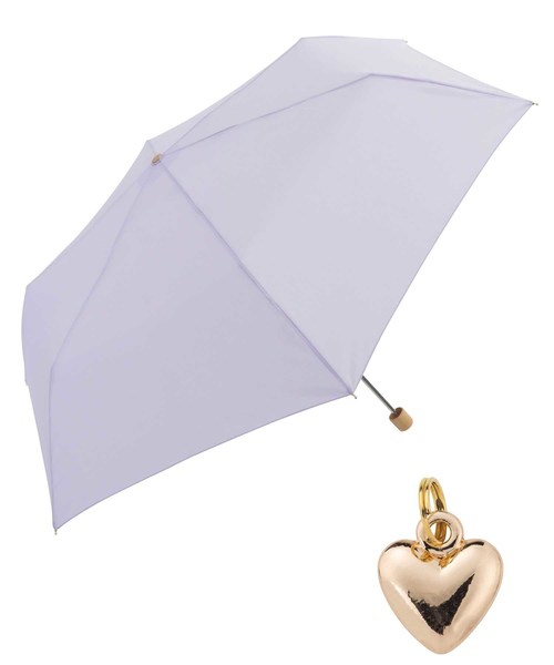 Wpc.(ダブルピーシー)の「【Wpc.】オンライン限定無地アンブレラ(晴雨兼用) ハートチャームmini(折りたたみ傘)」|パープル