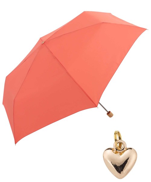 Wpc.(ダブルピーシー)の「【Wpc.】オンライン限定無地アンブレラ(晴雨兼用) ハートチャームmini(折りたたみ傘)」|ライトピンク