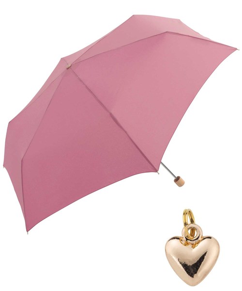 Wpc.(ダブルピーシー)の「【Wpc.】オンライン限定無地アンブレラ(晴雨兼用) ハートチャームmini(折りたたみ傘)」|スモークピンク