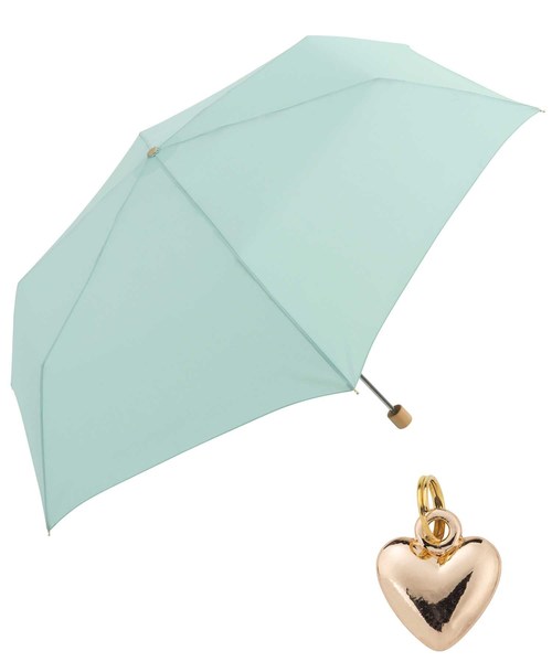 Wpc.(ダブルピーシー)の「【Wpc.】オンライン限定無地アンブレラ(晴雨兼用) ハートチャームmini(折りたたみ傘)」|サックスブルー