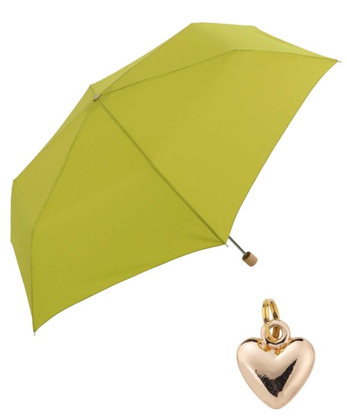 Wpc.(ダブルピーシー)の「【Wpc.】オンライン限定無地アンブレラ(晴雨兼用) ハートチャームmini(折りたたみ傘)」|グリーン