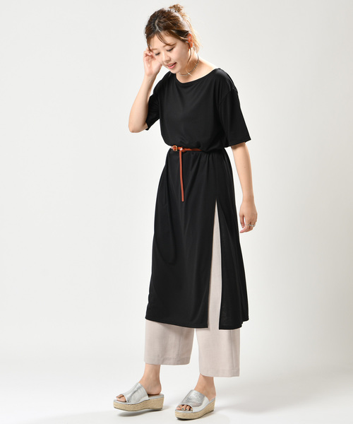 DISCOAT(ディスコート)の「接触冷感アイスタッチTシャツワンピース(ワンピース・レディース・ブラック/モカ/ダークグリーン・FREE)」の2枚目の写真