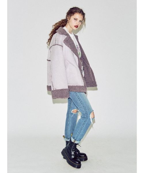 jouetie（ジュエティ）の「リバーシブルフェイクムートンジャケット（テーラードジャケット・レディース・ブラック/ブラウン/カーキ/アイボリー/ラベンダー/ブルー・MEDIUM）」の19枚目の写真