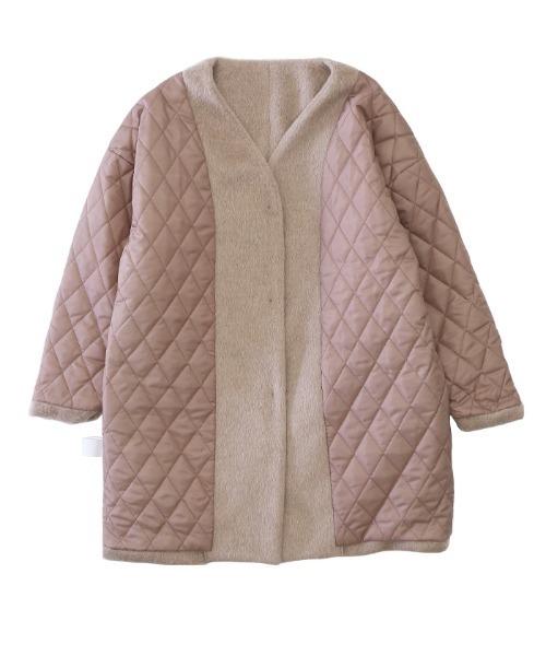 select MOCA（セレクトモカ）の「中綿キルティングビスコースノーカラーコート/ルーズシルエットドロップショルダーアウター（ノーカラーコート・レディース・ベージュ/ブラウン/テラコッタ・FREE）」の21枚目の写真