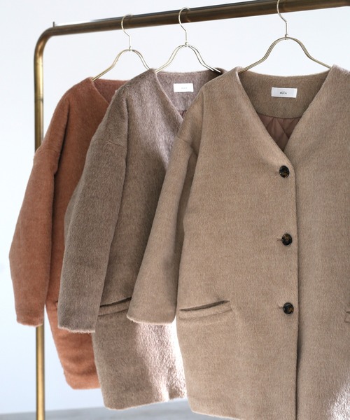 select MOCA（セレクトモカ）の「中綿キルティングビスコースノーカラーコート/ルーズシルエットドロップショルダーアウター（ノーカラーコート・レディース・ベージュ/ブラウン/テラコッタ・FREE）」の16枚目の写真