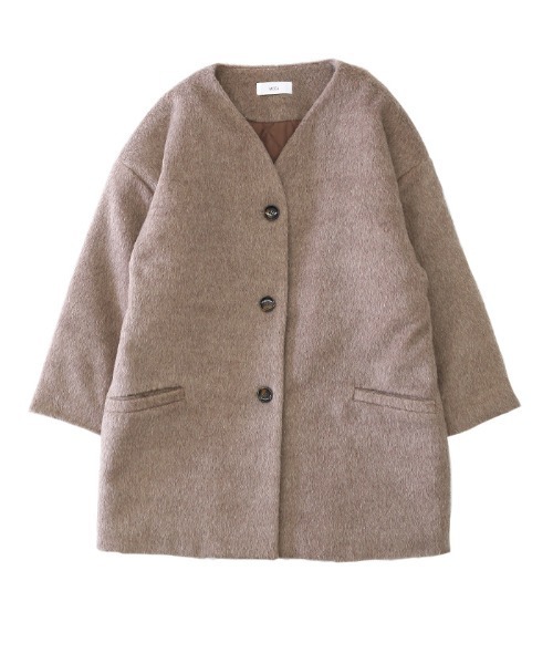 select MOCA（セレクトモカ）の「中綿キルティングビスコースノーカラーコート/ルーズシルエットドロップショルダーアウター（ノーカラーコート・レディース・ベージュ/ブラウン/テラコッタ・FREE）」の17枚目の写真