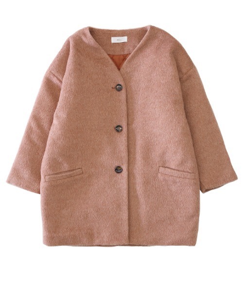 select MOCA（セレクトモカ）の「中綿キルティングビスコースノーカラーコート/ルーズシルエットドロップショルダーアウター（ノーカラーコート・レディース・ベージュ/ブラウン/テラコッタ・FREE）」の19枚目の写真