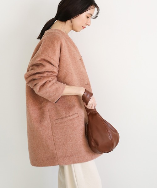 select MOCA（セレクトモカ）の「中綿キルティングビスコースノーカラーコート/ルーズシルエットドロップショルダーアウター（ノーカラーコート・レディース・ベージュ/ブラウン/テラコッタ・FREE）」の13枚目の写真