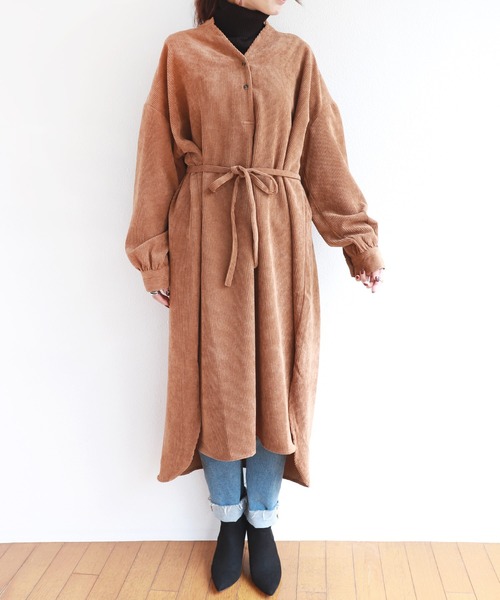 andme(アンドミー)の「コーデュロイ長袖ベルト付きスキッパーワンピース(ワンピース・レディース・アイボリー/チャコールグレー/ベージュ/キャメル/カーキ・M)」の7枚目の写真