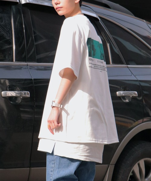 NO NEED（ノーニード）の「ハーフスリーブオーバーサイズバックプリント&シンプルロゴビッグシルエットTシャツ（Tシャツ/カットソー・メンズ・ホワイト/ブラック/パープル/グレー/ダークグリーン/ライム/スカイブルー・フリー）」の18枚目の写真