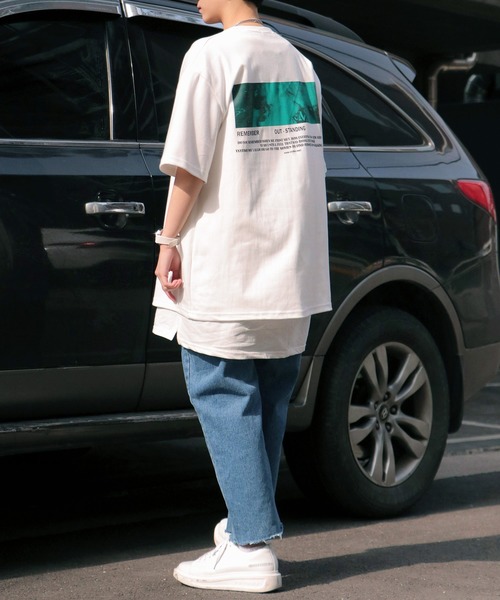 NO NEED（ノーニード）の「ハーフスリーブオーバーサイズバックプリント&シンプルロゴビッグシルエットTシャツ（Tシャツ/カットソー・メンズ・ホワイト/ブラック/パープル/グレー/ダークグリーン/ライム/スカイブルー・フリー）」の19枚目の写真