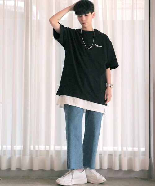 NO NEED（ノーニード）の「ハーフスリーブオーバーサイズバックプリント&シンプルロゴビッグシルエットTシャツ（Tシャツ/カットソー・メンズ・ホワイト/ブラック/パープル/グレー/ダークグリーン/ライム/スカイブルー・フリー）」の12枚目の写真