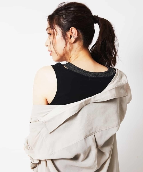 a.v.v（アーヴェヴェ）の「ラメネックタンクトップ（タンクトップ・レディース・ブラック/ベージュ/ホワイト・40/38/42/34/36）」の5枚目の写真