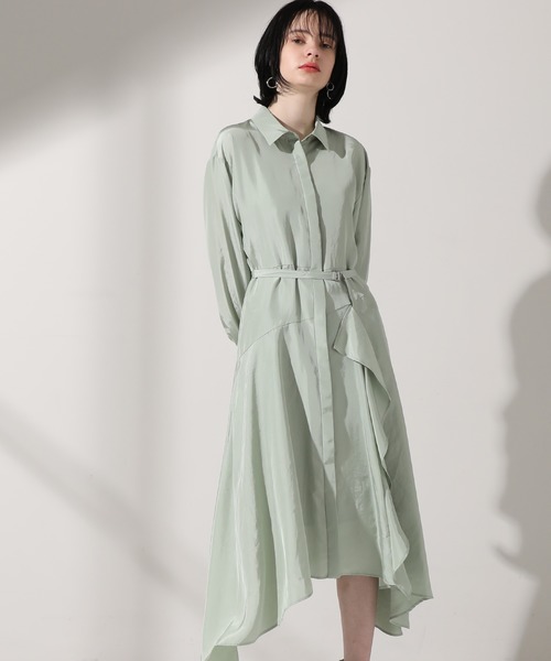 UNITED TOKYO（ユナイテッドトウキョウ）の「ラッフルオーバーシャツワンピース（ワンピース・レディース・ミント/ブラック・0）」の2枚目の写真