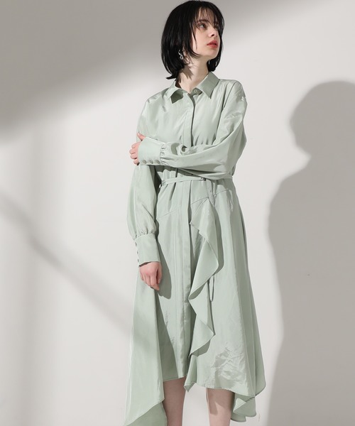 UNITED TOKYO（ユナイテッドトウキョウ）の「ラッフルオーバーシャツワンピース（ワンピース・レディース・ミント/ブラック・0）」の17枚目の写真