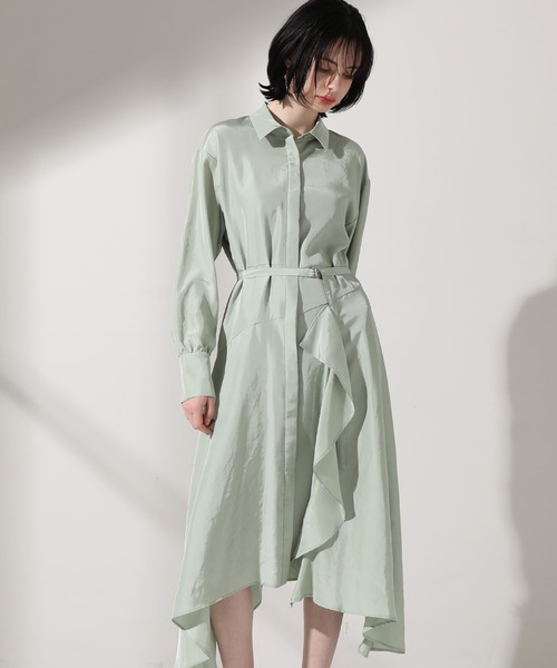 UNITED TOKYO（ユナイテッドトウキョウ）の「ラッフルオーバーシャツワンピース（ワンピース・レディース・ミント/ブラック・0）」の16枚目の写真