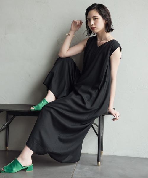 Aunt Marie's（アントマリーズ）の「【低身長向けSサイズ有】ノースリオールインワン AUNT MARIE'S（つなぎ/オールインワン・レディース・ブラック/ベージュ/カーキ・SMALL/FREE）」の2枚目の写真