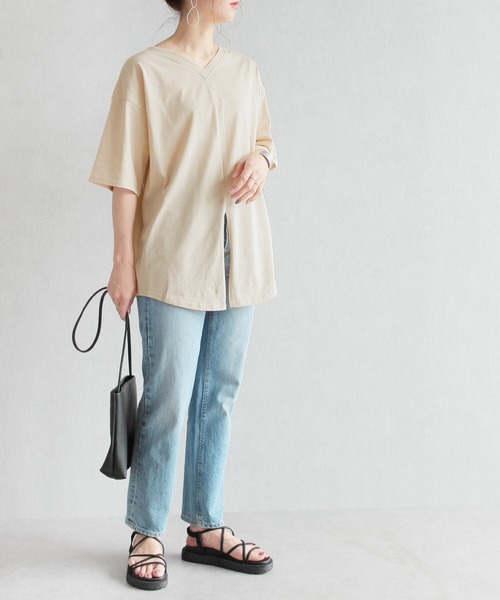 reca（レカ）の「リサイクルコットン2Wayカットソー（Tシャツ/カットソー・レディース・ベージュ系その他/ミント/オフホワイト/ブラック・M）」の14枚目の写真