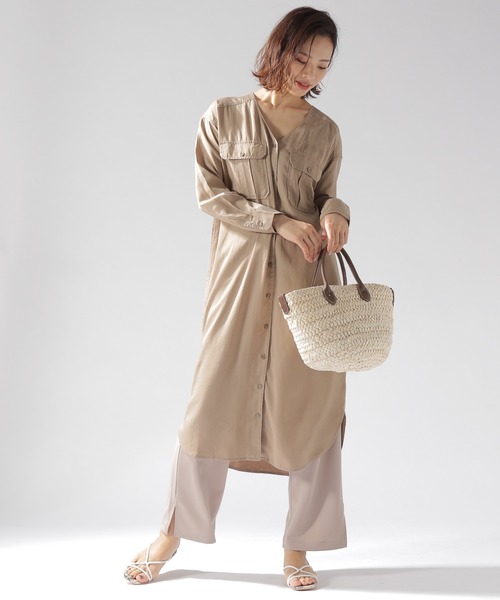 BAYFLOW（ベイフロー）の「ミリタリーローンワンピース（シャツワンピース・レディース・ライトブルー/ベージュ/マスタード・SMALL/MEDIUM）」の8枚目の写真