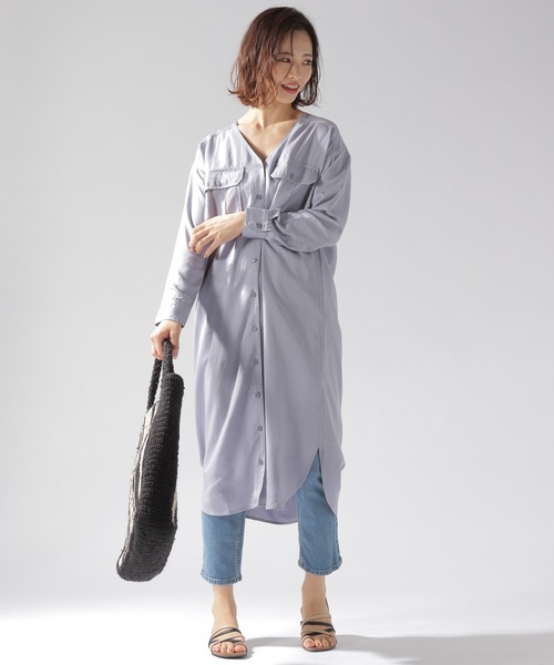 BAYFLOW（ベイフロー）の「ミリタリーローンワンピース（シャツワンピース・レディース・ライトブルー/ベージュ/マスタード・SMALL/MEDIUM）」の10枚目の写真