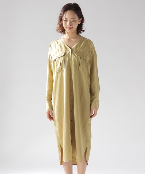 BAYFLOW（ベイフロー）の「ミリタリーローンワンピース（シャツワンピース・レディース・ライトブルー/ベージュ/マスタード・SMALL/MEDIUM）」の15枚目の写真