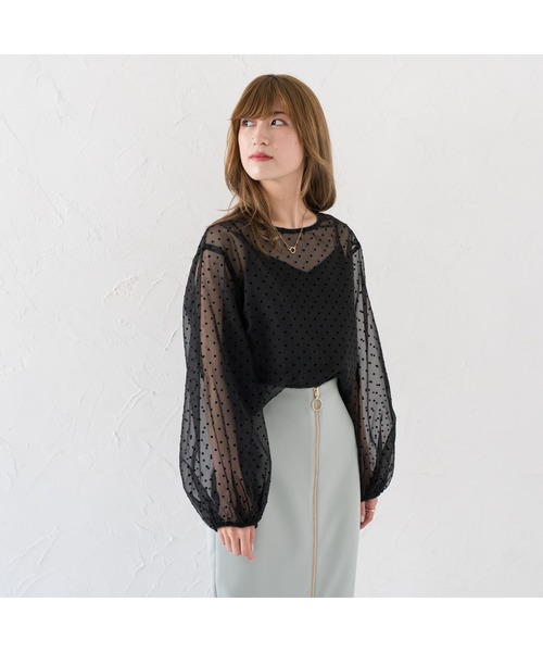 LOUNGEDRESS（ラウンジドレス）の「ドットオーガンジーブラウス（シャツ/ブラウス・レディース・ブラック/ベージュ・FREE）」の16枚目の写真