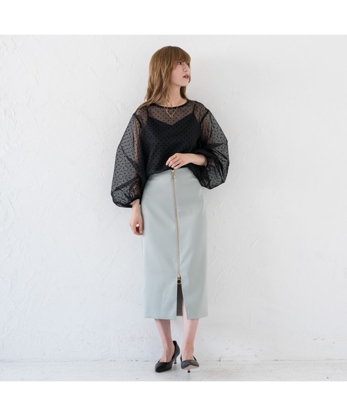 LOUNGEDRESS（ラウンジドレス）の「ドットオーガンジーブラウス（シャツ/ブラウス・レディース・ブラック/ベージュ・FREE）」の9枚目の写真