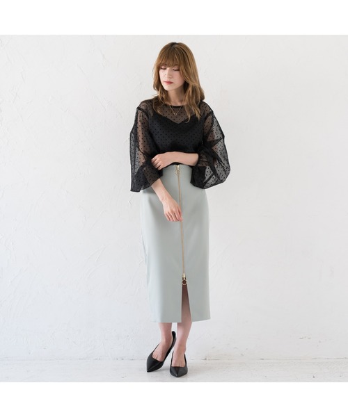 LOUNGEDRESS（ラウンジドレス）の「ドットオーガンジーブラウス（シャツ/ブラウス・レディース・ブラック/ベージュ・FREE）」の5枚目の写真