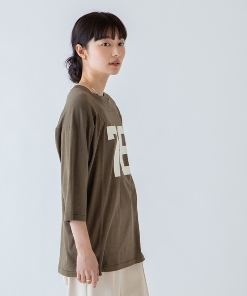 ANGIE(アンジー)の「ナンバリングプリントフットボールTシャツ/七分袖(Tシャツ/カットソー・レディース・ブラック/カーキ/ナチュラル・FREE)」の15枚目の写真