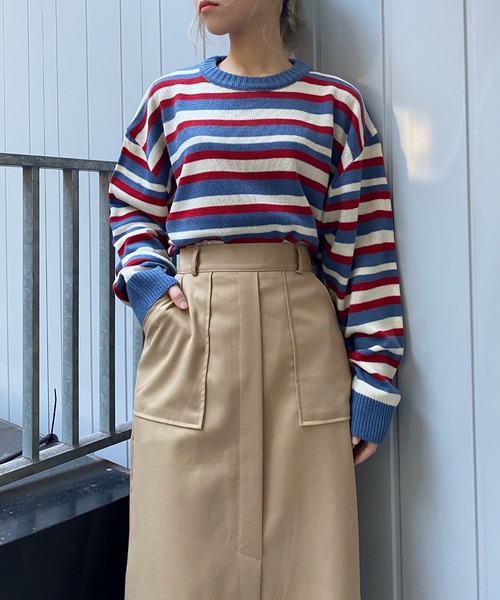 DING（ディング）の「DING/マルチボーダーニット（ニット/セーター・レディース・ブルー・FREE）」の5枚目の写真