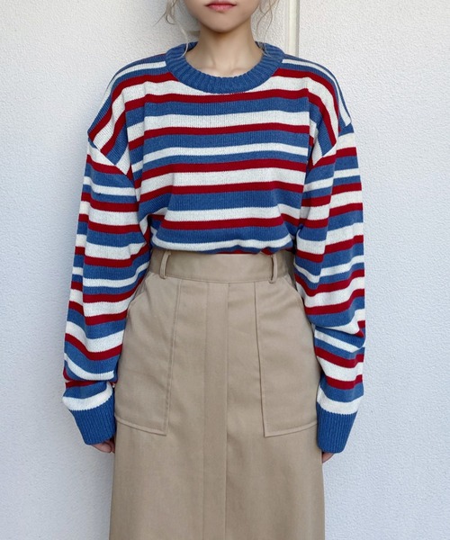 DING（ディング）の「DING/マルチボーダーニット（ニット/セーター・レディース・ブルー・FREE）」の13枚目の写真