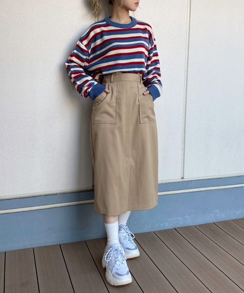 DING（ディング）の「DING/マルチボーダーニット（ニット/セーター・レディース・ブルー・FREE）」の9枚目の写真