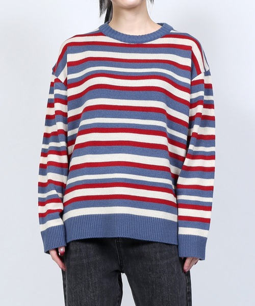 DING（ディング）の「DING/マルチボーダーニット（ニット/セーター・レディース・ブルー・FREE）」の2枚目の写真