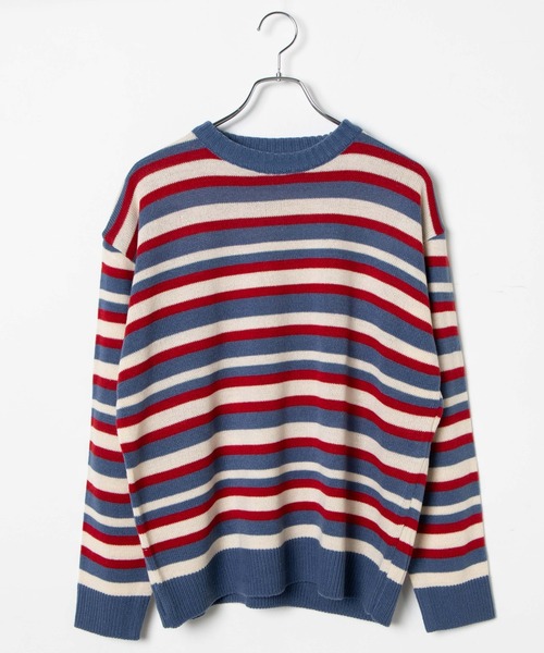 DING（ディング）の「DING/マルチボーダーニット（ニット/セーター・レディース・ブルー・FREE）」の4枚目の写真