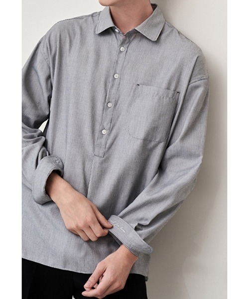 Diamond Layla（ダイアモンドレイラ）の「【Diamond Layla 】Layla blind for love Pullover Tuck Stripe Shirt S64 / プルオーバータック ストライプシャツ（シャツ/ブラウス・メンズ・ブラック×ホワイト/ライトベージュ・SMALL/MEDIUM/LARGE/X-LARGE）」の5枚目の写真