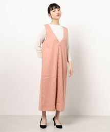 くるみボタンVネックジャンパースカート