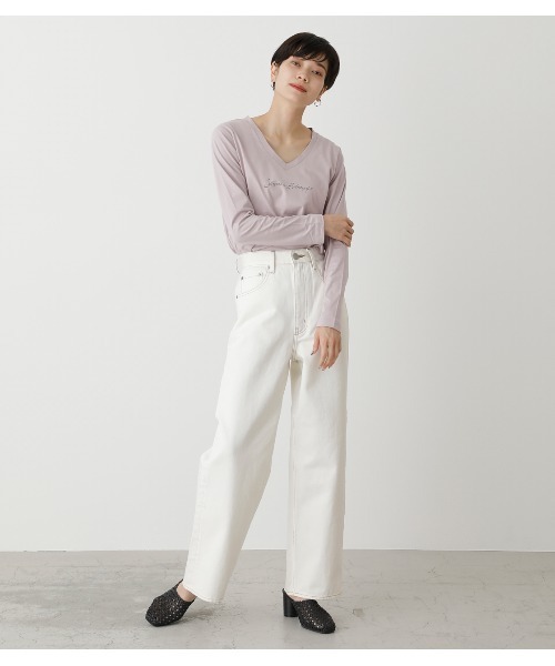AZUL by moussy（アズールバイマウジー）の「SILENCE V NECK LONG SLEEVE/サイレントVネックロングスリーブ（Tシャツ/カットソー・レディース・ブラック/ライトカーキ/ライトパープル/オフホワイト・SMALL/MEDIUM）」の10枚目の写真