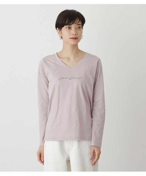 AZUL by moussy（アズールバイマウジー）の「SILENCE V NECK LONG SLEEVE/サイレントVネックロングスリーブ（Tシャツ/カットソー・レディース・ブラック/ライトカーキ/ライトパープル/オフホワイト・SMALL/MEDIUM）」の11枚目の写真
