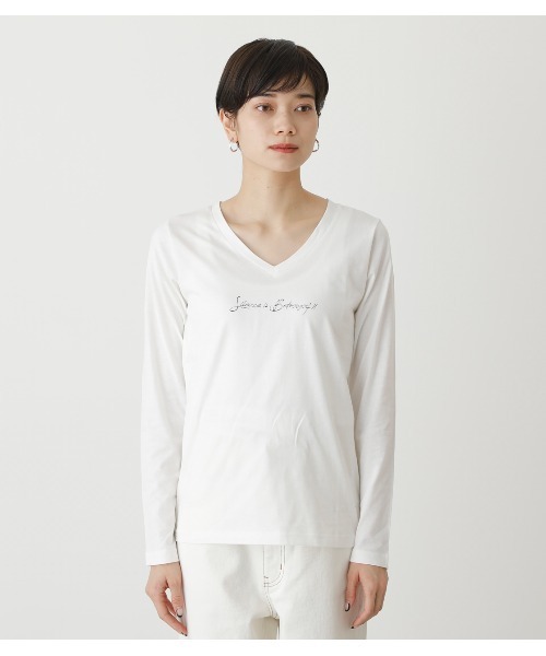 AZUL by moussy（アズールバイマウジー）の「SILENCE V NECK LONG SLEEVE/サイレントVネックロングスリーブ（Tシャツ/カットソー・レディース・ブラック/ライトカーキ/ライトパープル/オフホワイト・SMALL/MEDIUM）」の20枚目の写真