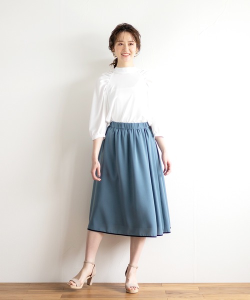 WHITE JOOLA（ホワイトジョーラ）の「【2021AW】バックリボン・ボリューム袖2WAYブラウス（シャツ/ブラウス・レディース・オフホワイト/ネイビー/グレイッシュベージュ/ミント・7号/9号/11号）」の7枚目の写真