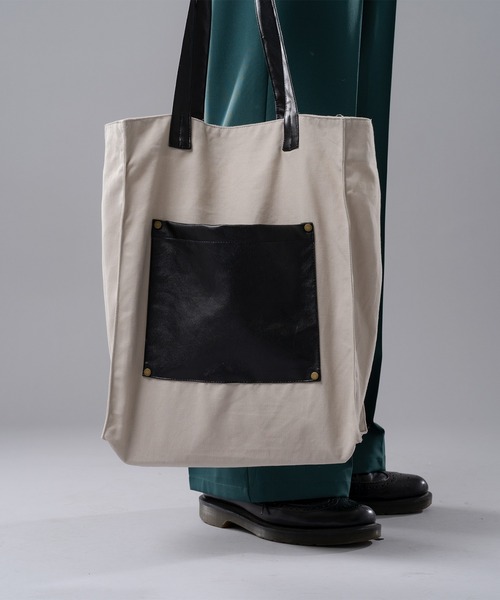 kutir（クティール）の「フェイクレザートートバッグ（トートバッグ・メンズ・ブラック/ベージュ・FREE）」の14枚目の写真