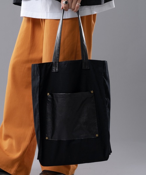 kutir（クティール）の「フェイクレザートートバッグ（トートバッグ・メンズ・ブラック/ベージュ・FREE）」の3枚目の写真