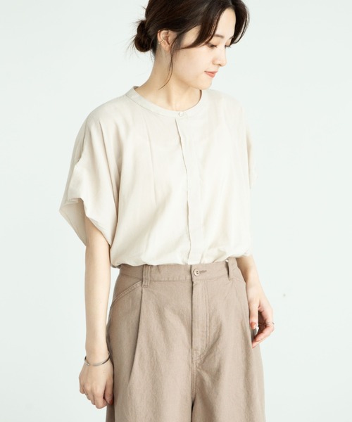 Green　Parks（グリーンパークス）の「フレンチスリーブビッグシャツ＊（シャツ/ブラウス・レディース・ブラック/イエロー/クリーム/グレイッシュベージュ・FREE）」の3枚目の写真